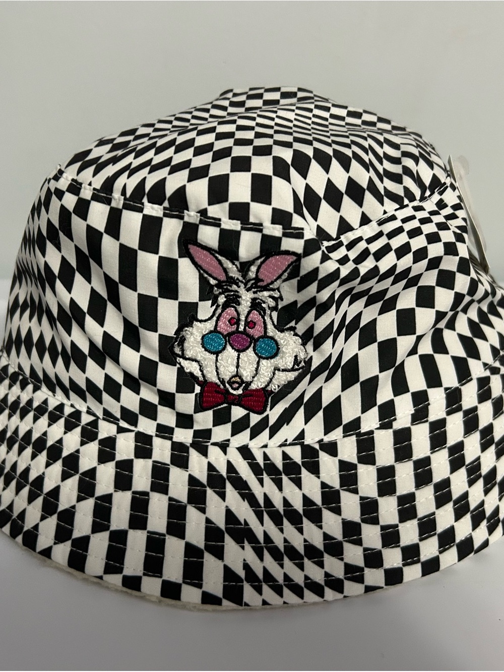Disney Black & White Checkerboard White Rabbit Embroidered Bucket Hat